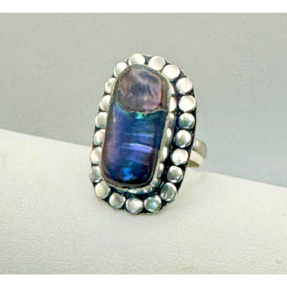 Beautiful Paua Shell Ring .925 Stone Sz 6 - 6.33 Grams - Beautiful Piece 3/4" - Picture 1 of 3
